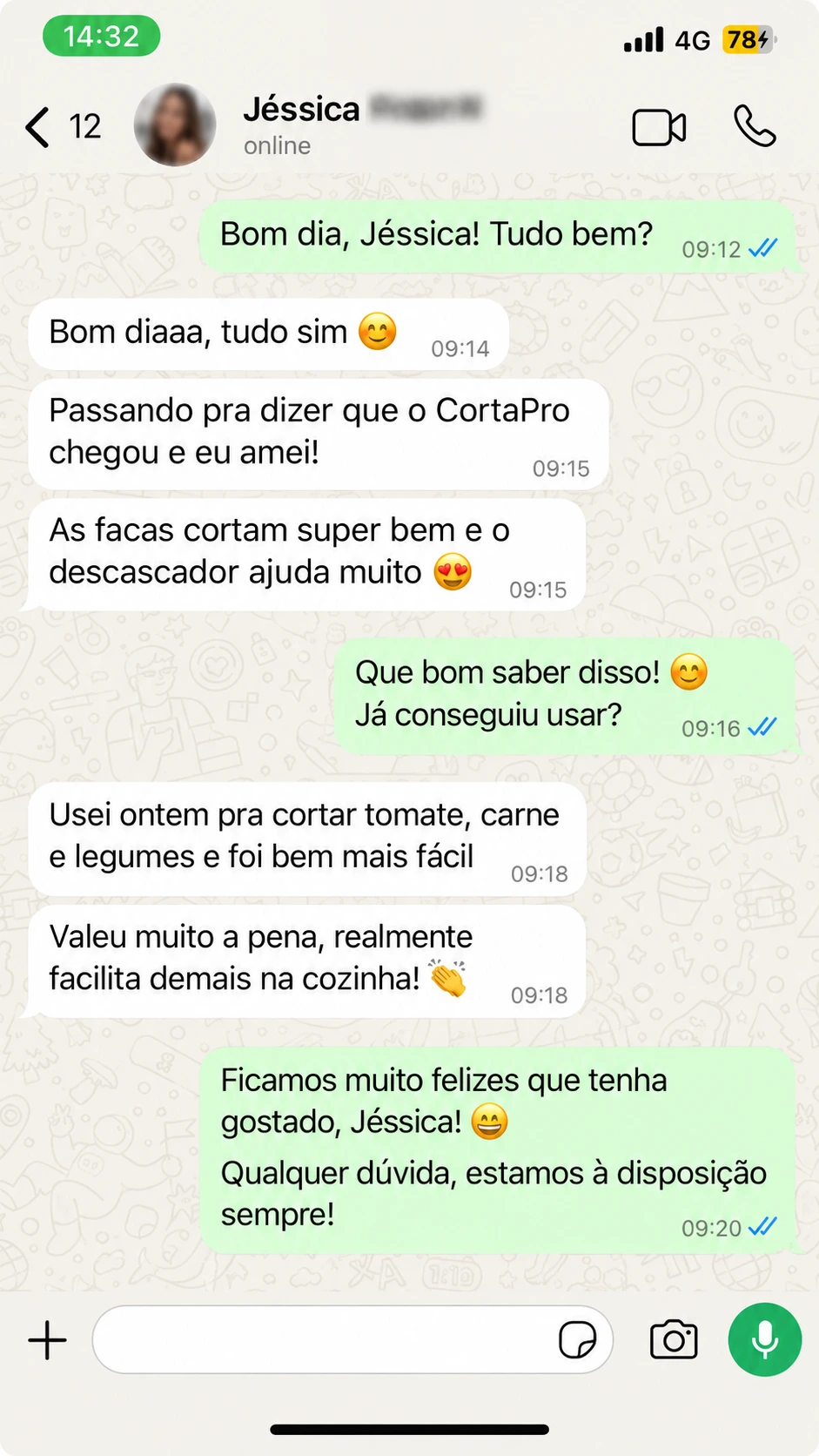 Print de WhatsApp com elogio ao CortaPro