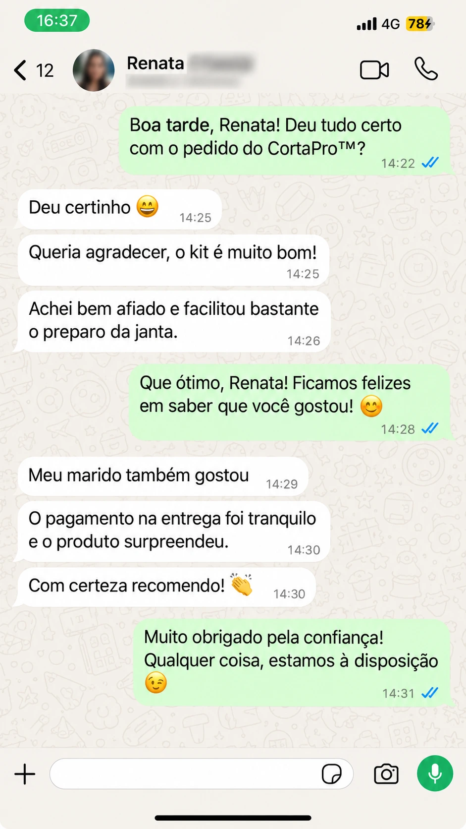 Print de WhatsApp com recomendação do CortaPro